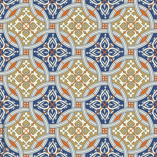 Fototapeta Seamless Moroccan, Portuguese tiles, Azulejo, ornaments. 