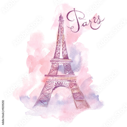  Vector watercolor illustration with Eiffel tower