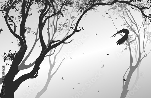 landscape with a flying owl