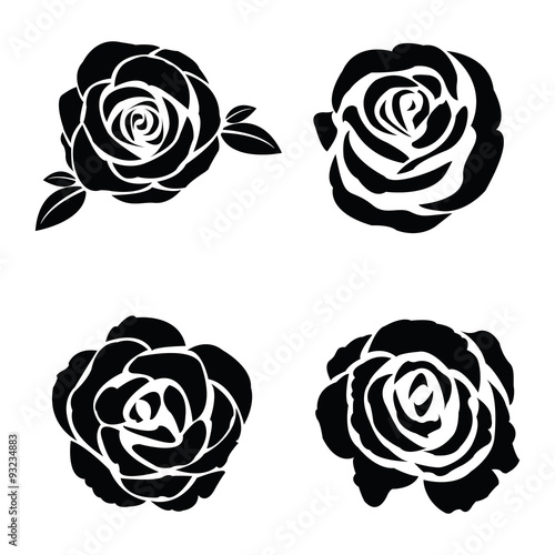 Black silhouette of rose set