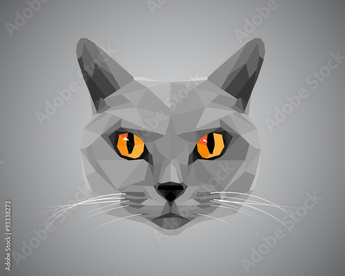 Grey cat with orange eyes - polygonal style.