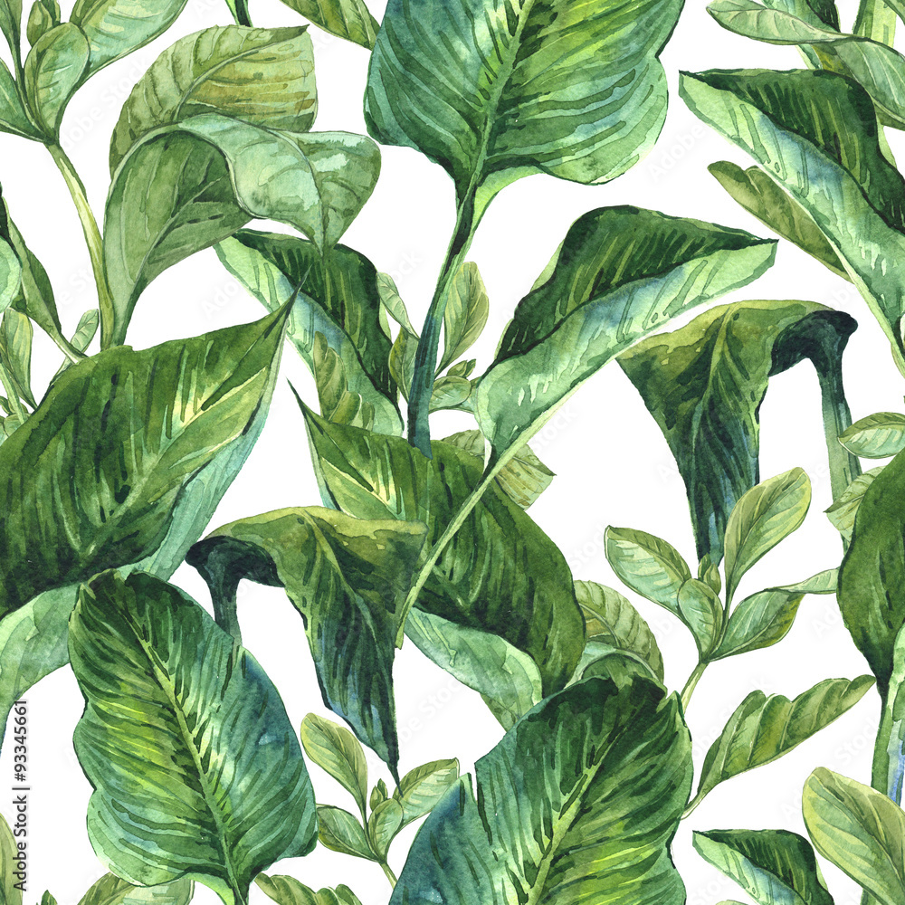 aquarell-nahtloser-hintergrund-mit-tropischen-blattern