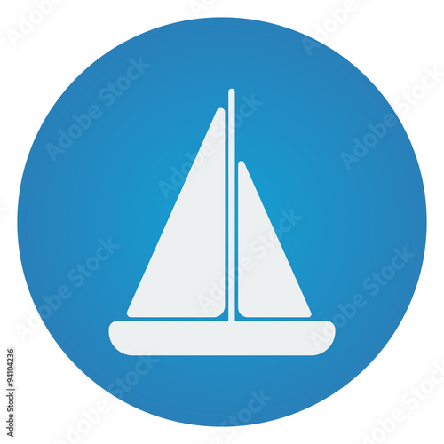Flat white Sailboat icon on blue circle" Stock image and royalty-free 