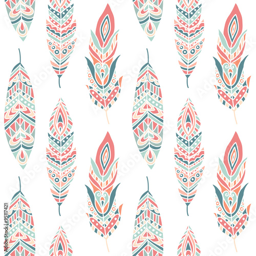  Seamless Pattern with Ethnic Feathers