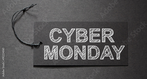 Cyber Monday text on a black tag
