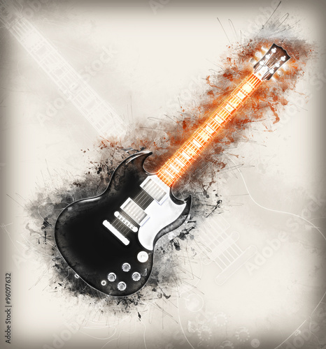 Fototapeta Glowing hard rock guitar drawing
