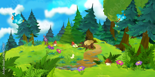 Cartoon background of a forest - illustration for the children
