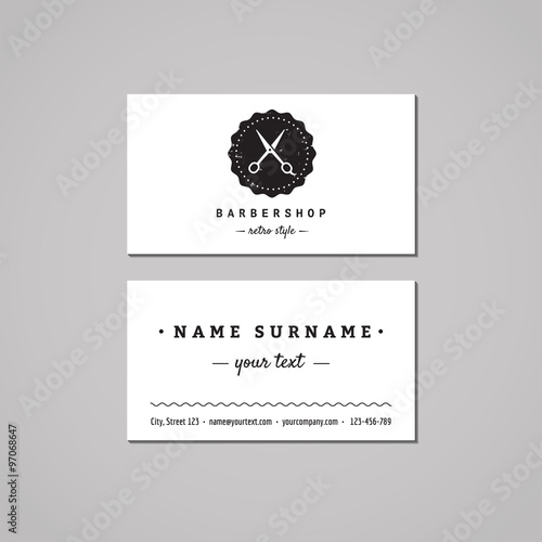 Barber Business Card Design Concept Logo With Barber Business Card Design Concept Logo With Scissors And Badge Vintage Hipster