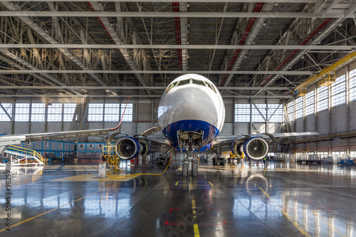 Passenger aircraft in the hangar