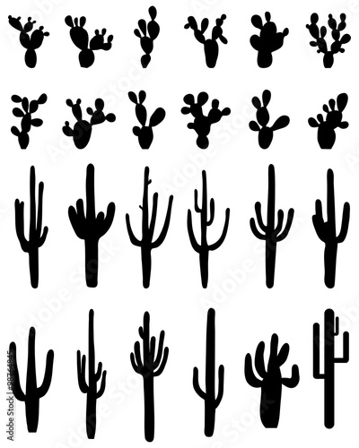 "Black silhouettes of different cactus, vector" Stock image and royalty-free vector files on