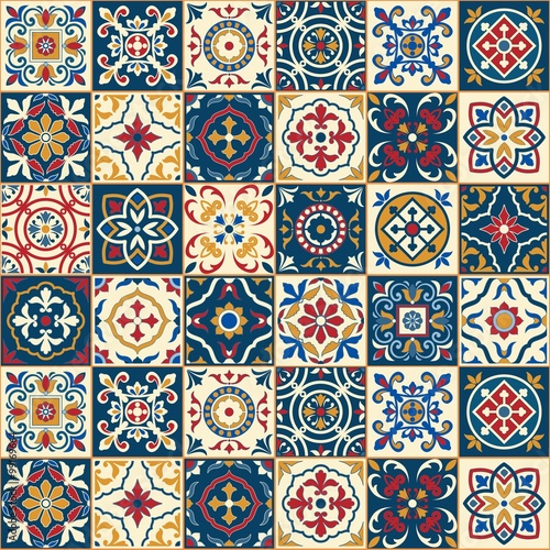 Fototapeta Gorgeous seamless pattern . Moroccan, Portuguese tiles, Azulejo, ornaments. 