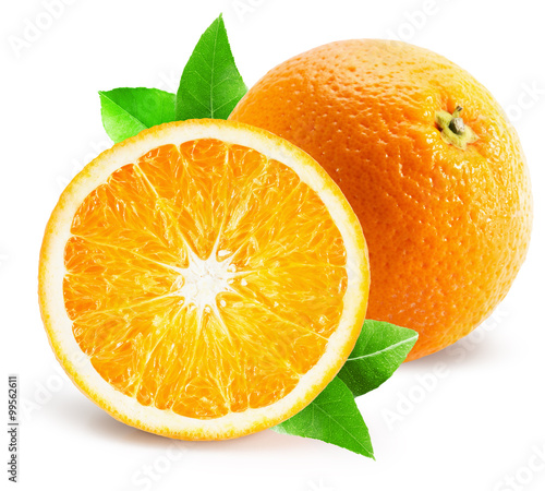 orange with half of orange isolated on the white background