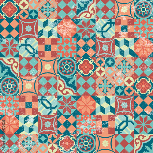  Seamless pattern patchwork vintage mosaic oriental
