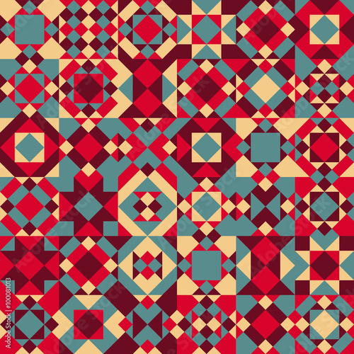 Fototapeta Vector Seamless Blue Red Color Overlay Irregular Geometric Blocks Quilt Pattern