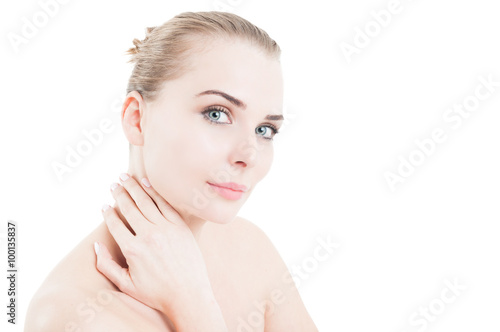 Natural cosmetics concept <b>with woman</b> touching her neck - 500_F_100135837_BeT1H9IOoKKsAUIVaxFI8LXEXlfLuwpw