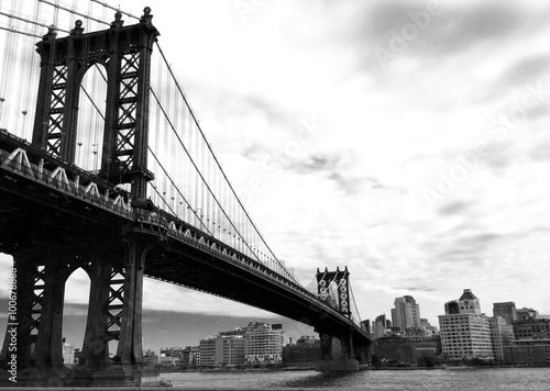 manhattan bridge and the city in black and white style Poster
