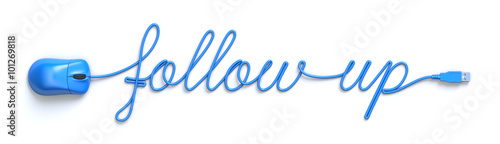 Blue mouse and cable in the shape of follow up word