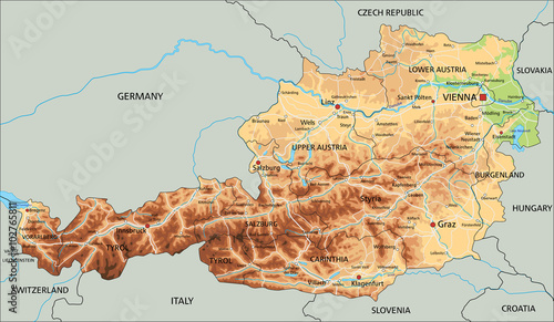 High detailed Austria physical map with labeling. | Buy Photos | AP ...