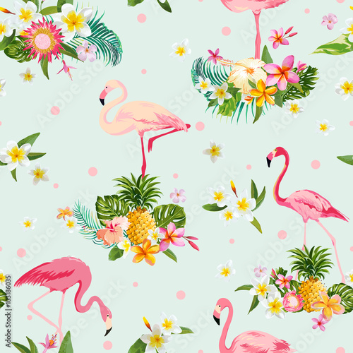 flamingo-ptak-i-tropikalny-kwiatu-tlo-retro-bezszwowy-wzor