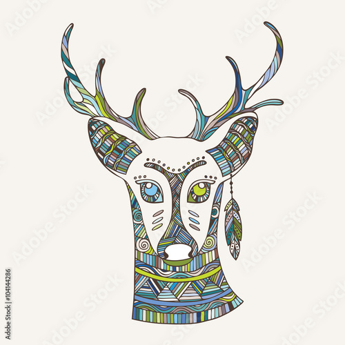  The deer mascot. Illustration in ethnic, tribal, boho style. Boho print. Trendy hipster print
