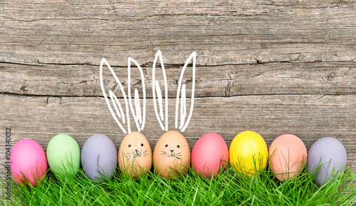 Easter eggs cute bunnies. Funny decoration