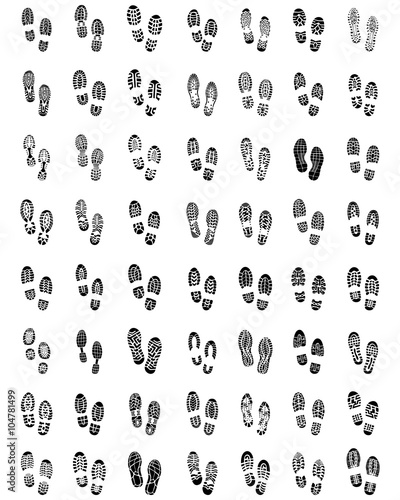 Black prints of shoes on a white background, vector