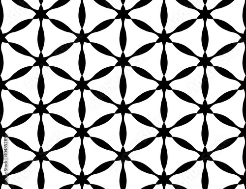 Fototapeta Vector modern seamless sacred geometry pattern flower of life, black and white abstract geometric background, pillow print, monochrome retro texture, hipster fashion design
