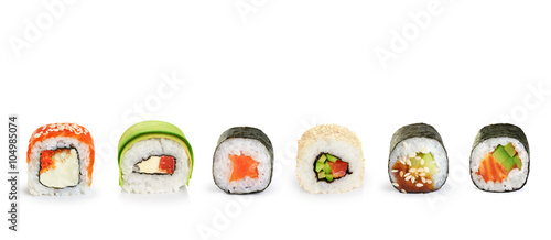 Sushi rolls isolated on white background.