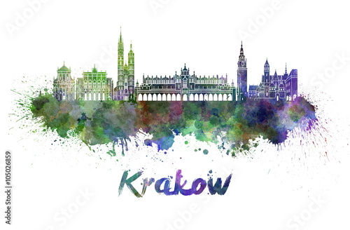 Obraz na płótnie Krakow skyline in watercolor