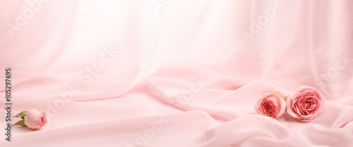pink roses on soft silk
