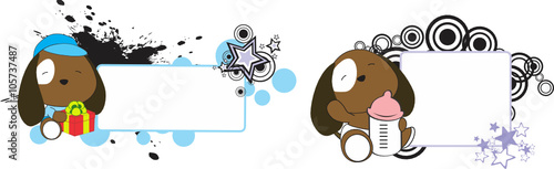 sweet baby dog cartoon set in vector format