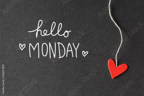 Hello Monday message with paper hearts