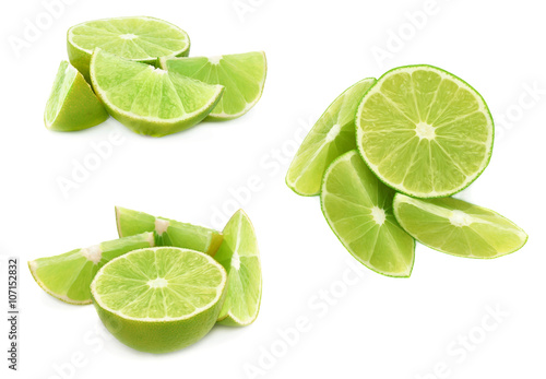 Served lime fruit composition isolated over the white background, set of different foreshortenings