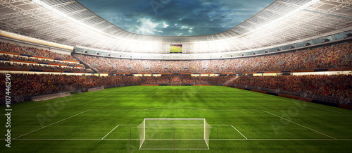 Fototapeta panaram view inside soccer stadio - fussballstadion panorama vor Spielbeginn