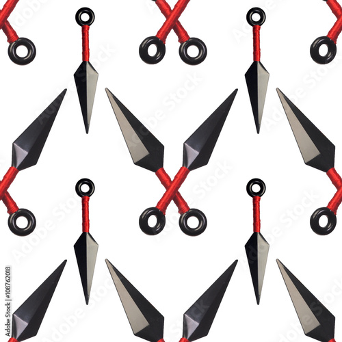 Poster ninja weapons isolated on white pattern background seamless design