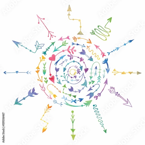 Zdjęcia Watercolor Sun Made of Tribal Arrows