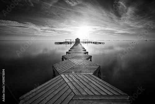 Zig Zag dock at sunrise in Santiago de La Ribera, Mar Menor, Murcia Poster