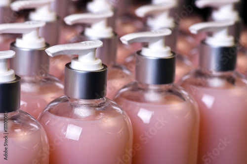 Composition with plastic bottles of body care and beauty product