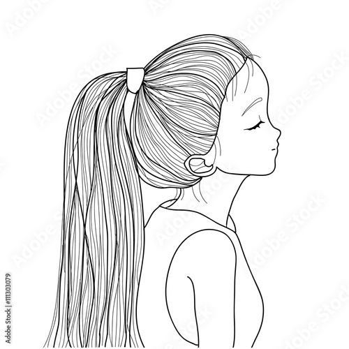 Hand-drawn cute girl with ponytail