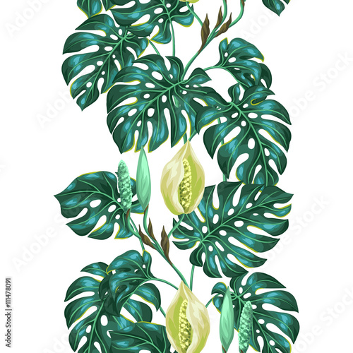 bezszwowy-wzor-z-monstera-liscmi-dekoracyjny-wizerunek-tropikalny-ulistnienie-i-kwiat-tlo-wykonane-bez-maski-przycinajacej-latwy-w-uzyciu-dla-tla-tekstyliow-papieru-do-pakowania