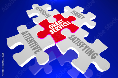 Poster Great Customer Service Puzzle Pieces Attentive Responsive 3d Ill
