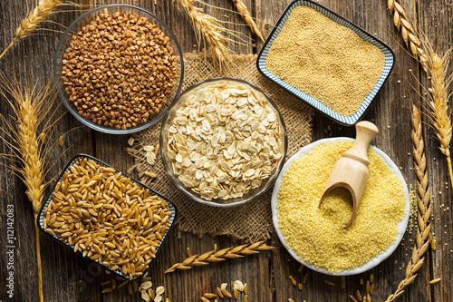 Cereals collection on wooden background