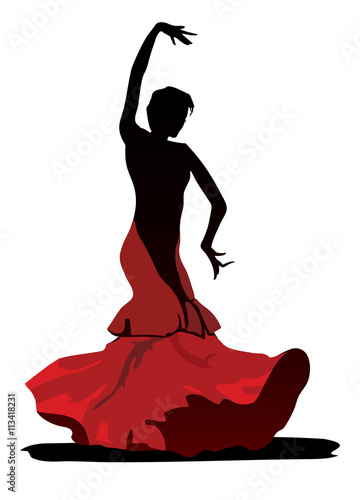 Obraz Fotograficzny Graceful flamenco dancer on white background