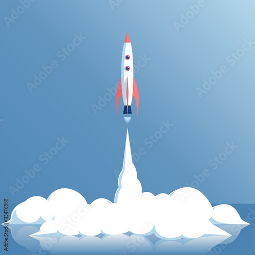 vector illustration of a rocket launch or of a spaceship, or a spacecraft, startup concept