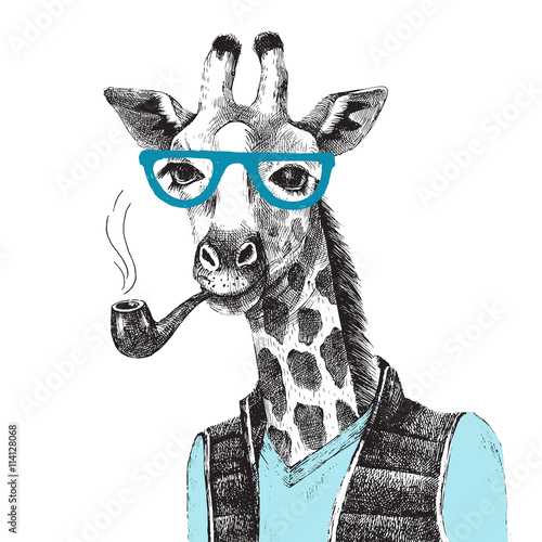 recznie-rysowane-ilustracja-hipster-zyrafa