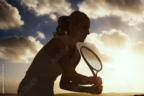 Leinwand Poster Composite image of athlete playing tennis with a racket