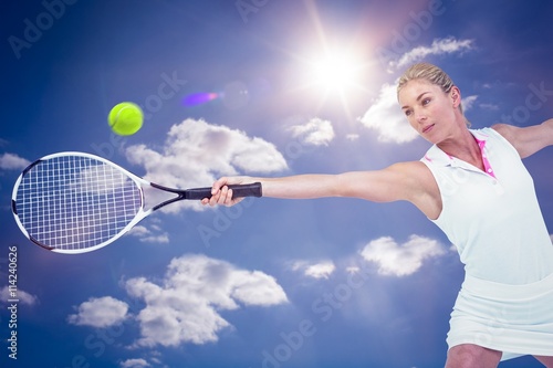 Composite image of athlete playing tennis with a racket Poster