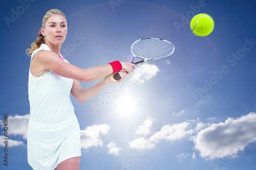Composite image of athlete playing tennis with a racket Tableau sur Toile