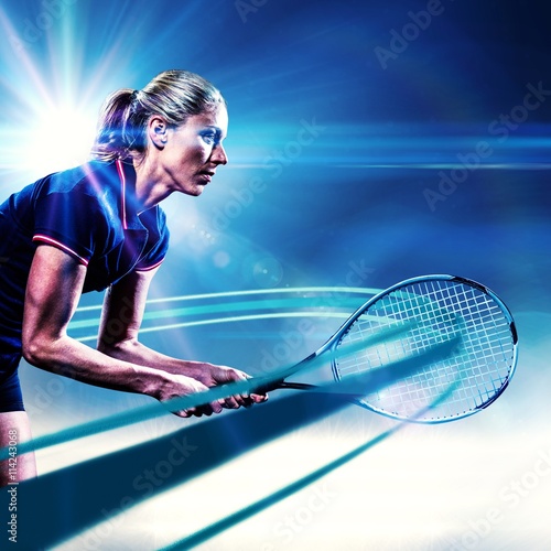 Composite image of tennis player playing tennis with a racket Poster