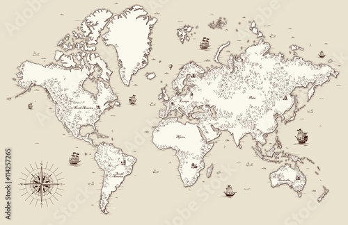 Obraz na płótnie High detailed, Old world map with decorative elements